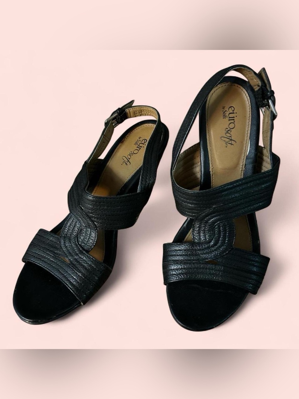 🖤EuroSoft Black Leather Heels 8🖤
